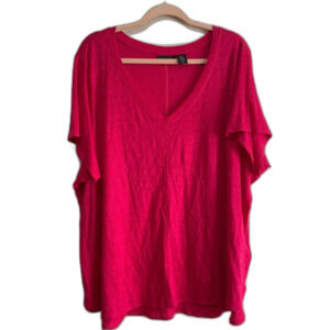 Tahari Linen hot pink v neck tee shirt size 3x
